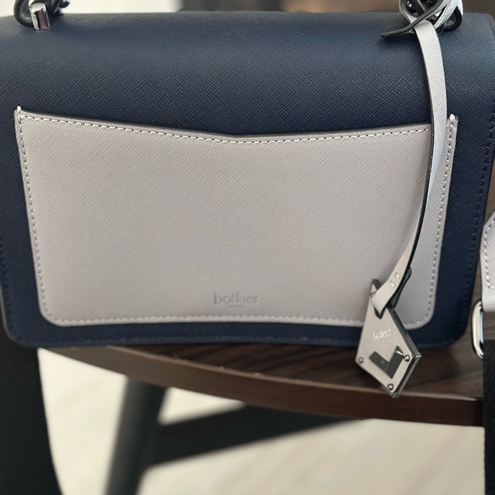 Botkier Navy & Gray Leather Crossbody Satchel Top Handle Colorblock Bag - Picture 2 of 6